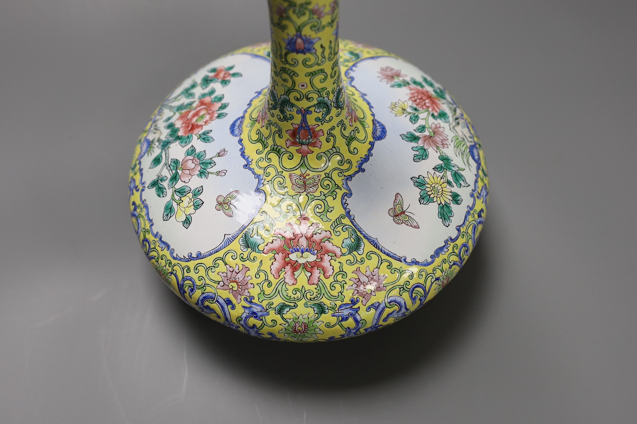 A Chinese Canton enamel yellow ground vase, 25cm